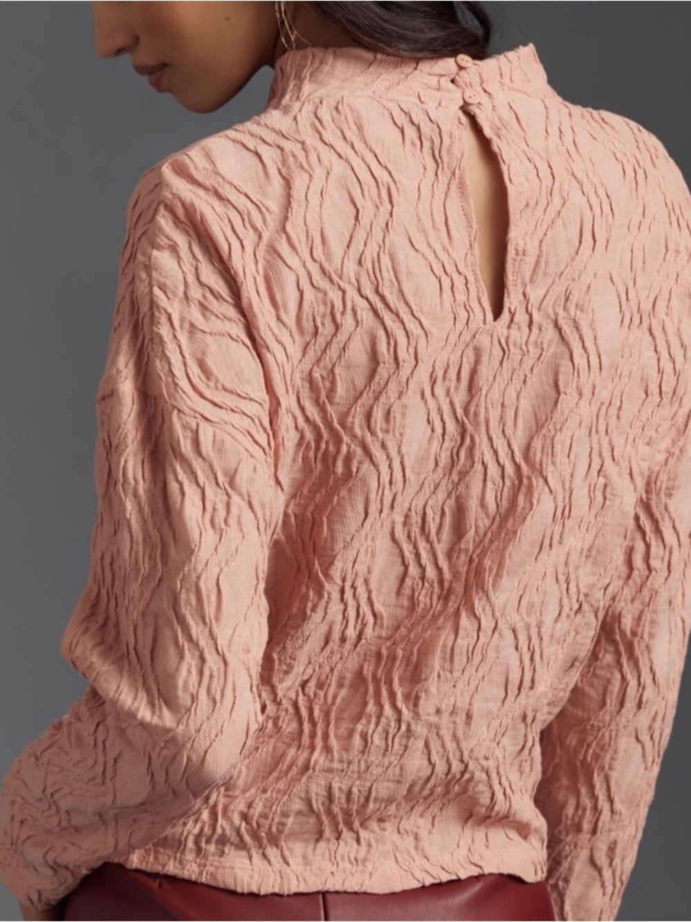 Anthropologie Textured Funnel Neck Top Size XS Rose Pink NWT - Picture 2 of 6